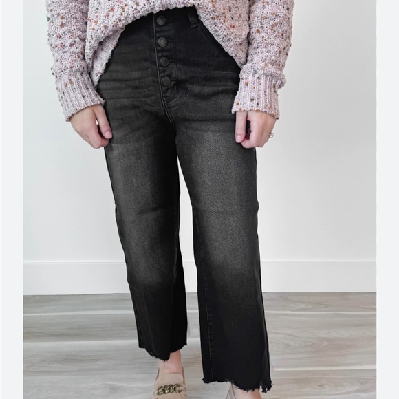 Black Label Black Flare Wide Leg Jeans Button Fly - Picture 1 of 10